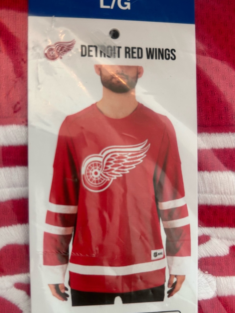 NHL Detroit Red Wings Red Long-Sleeve Hockey Jersey with White Stripes